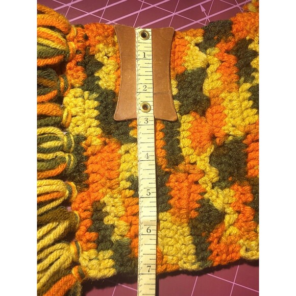 Vintage Retro 70s Handcrafted Chunky Crochet Green Orange Yellow Cozy Boho Scarf - Picture 7 of 7